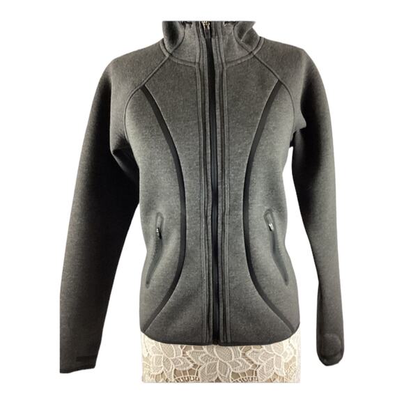 Athleta fuse scuba zipper hoodie gray with black size medium - Picture 11 of 13